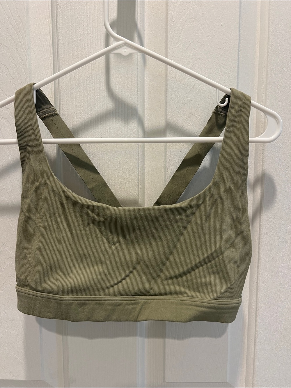 Athleta Olive Ribbed V-Back Sports Bra